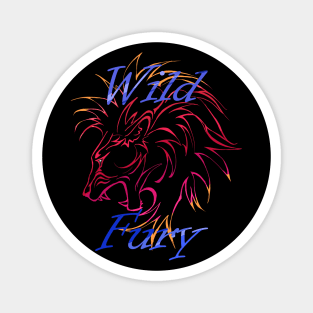 Lion Wild Fury contours red blue Magnet